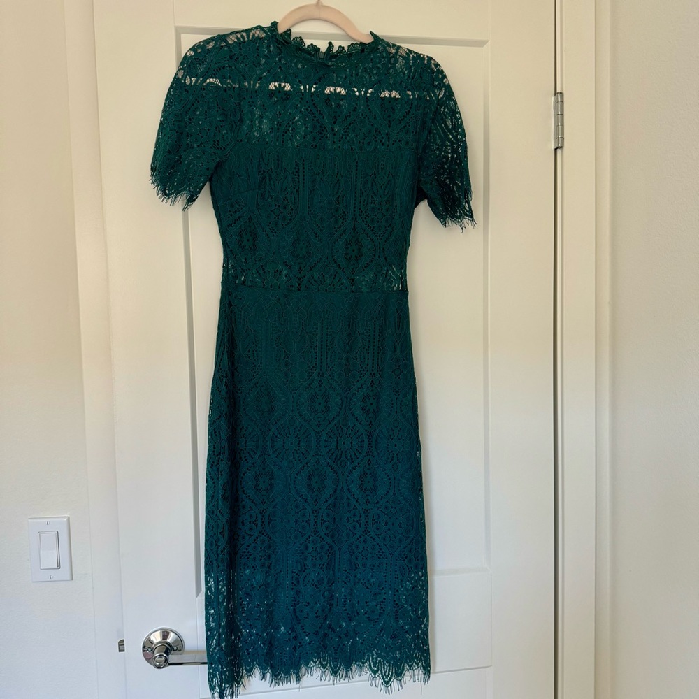 Lulus Forest Green Sheer Lace Dress